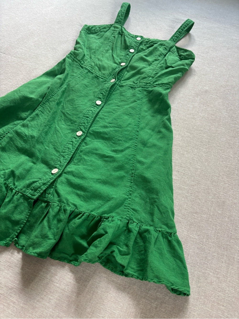Zara Emerald Green Linen Button-Front Ruffle Mini Dress in XS - Picture 5 of 12